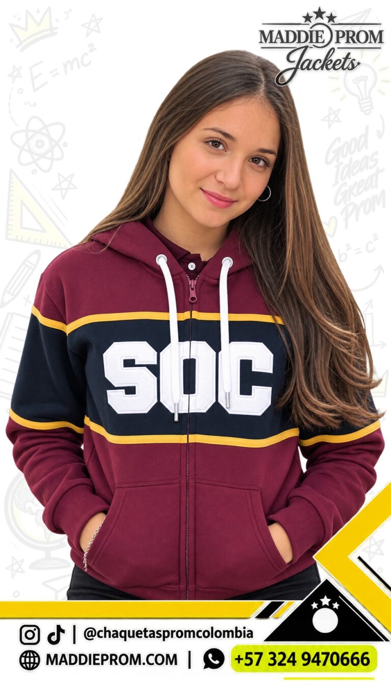 Buzo prom personalizado con apliques y detalles deportivos