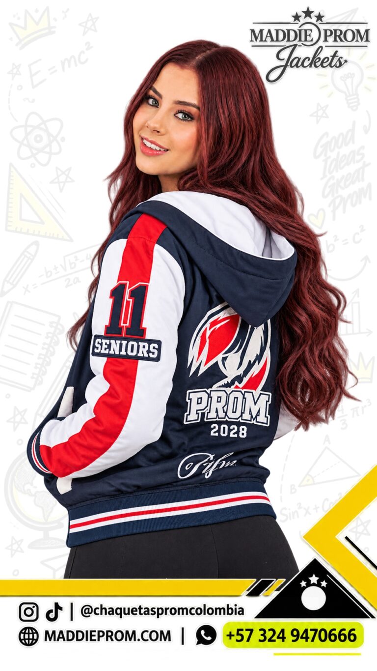 Chaqueta prom con cortes de color y apliques personalizados